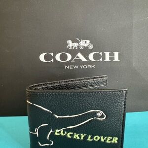 NWT Coach Slim Billfold Wallet With Sketch Print Black Leather